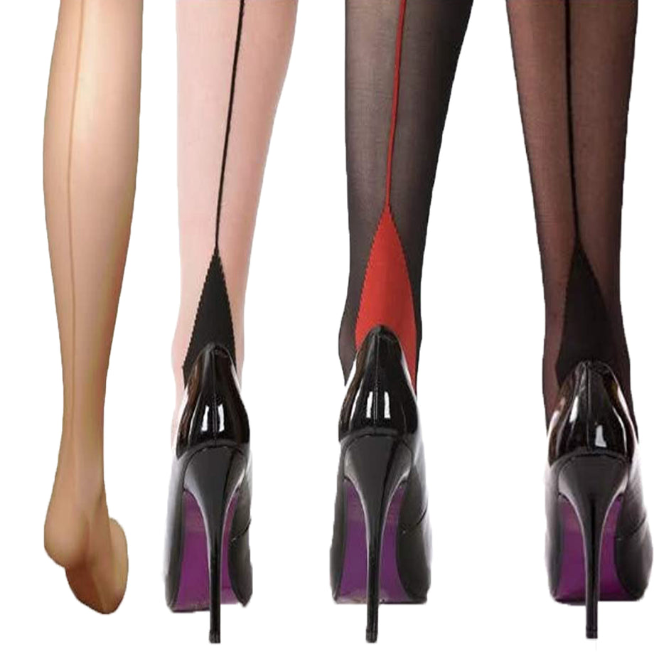 Sheer Back Seam Stockings With Attached Lace Garter Belt - Black One Size 8 thumbnail image