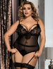 Sexy Black Lace Lingerie Bodysuit Teddy with Suspenders Plus Size