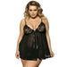 Embroidered Babydoll Nightdress Plus Size Black