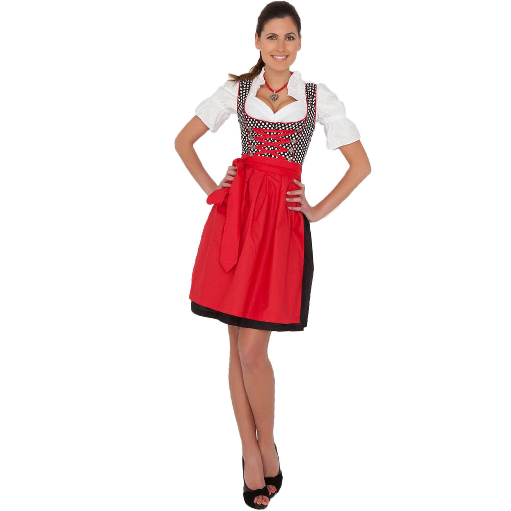 Red and Black Oktoberfest Costume For Women Beer Wench German Dirndl