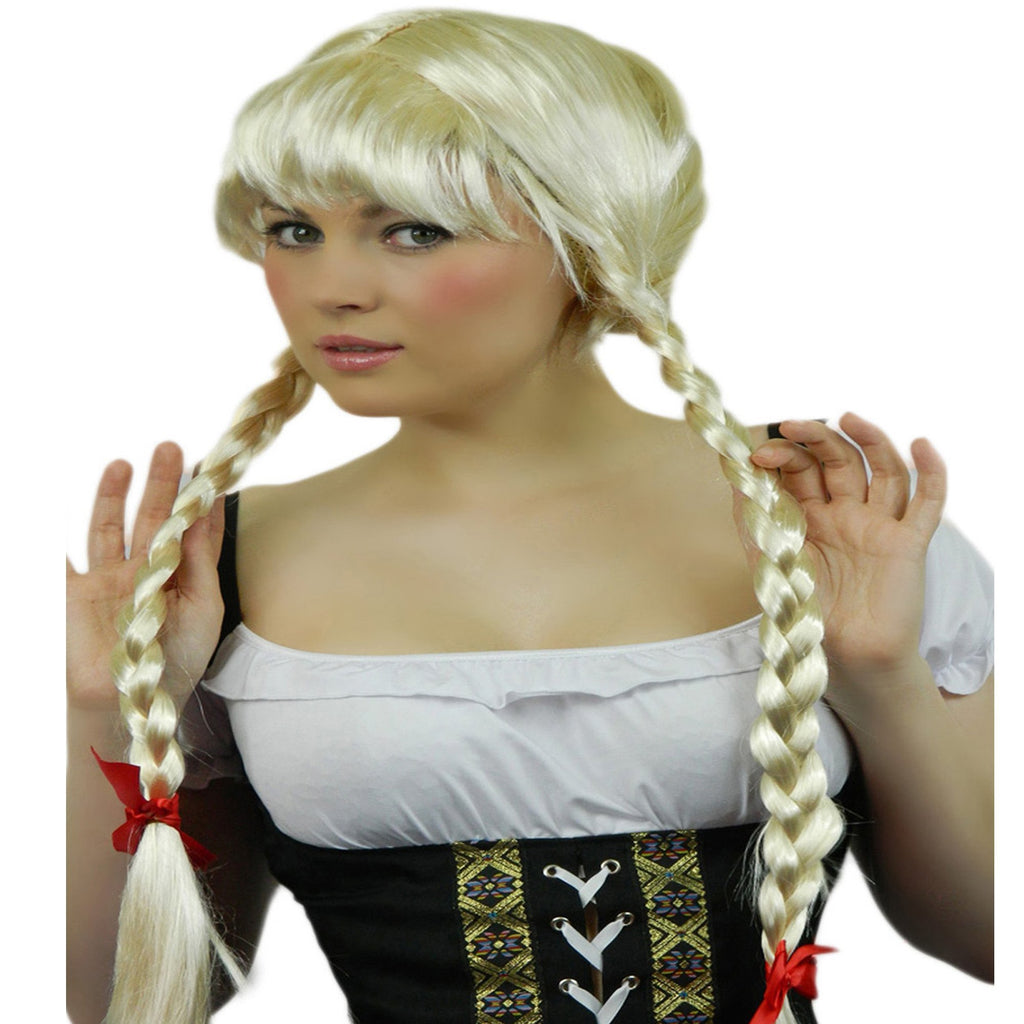 oktoberfest fancy dress adult long blonde plaits wig