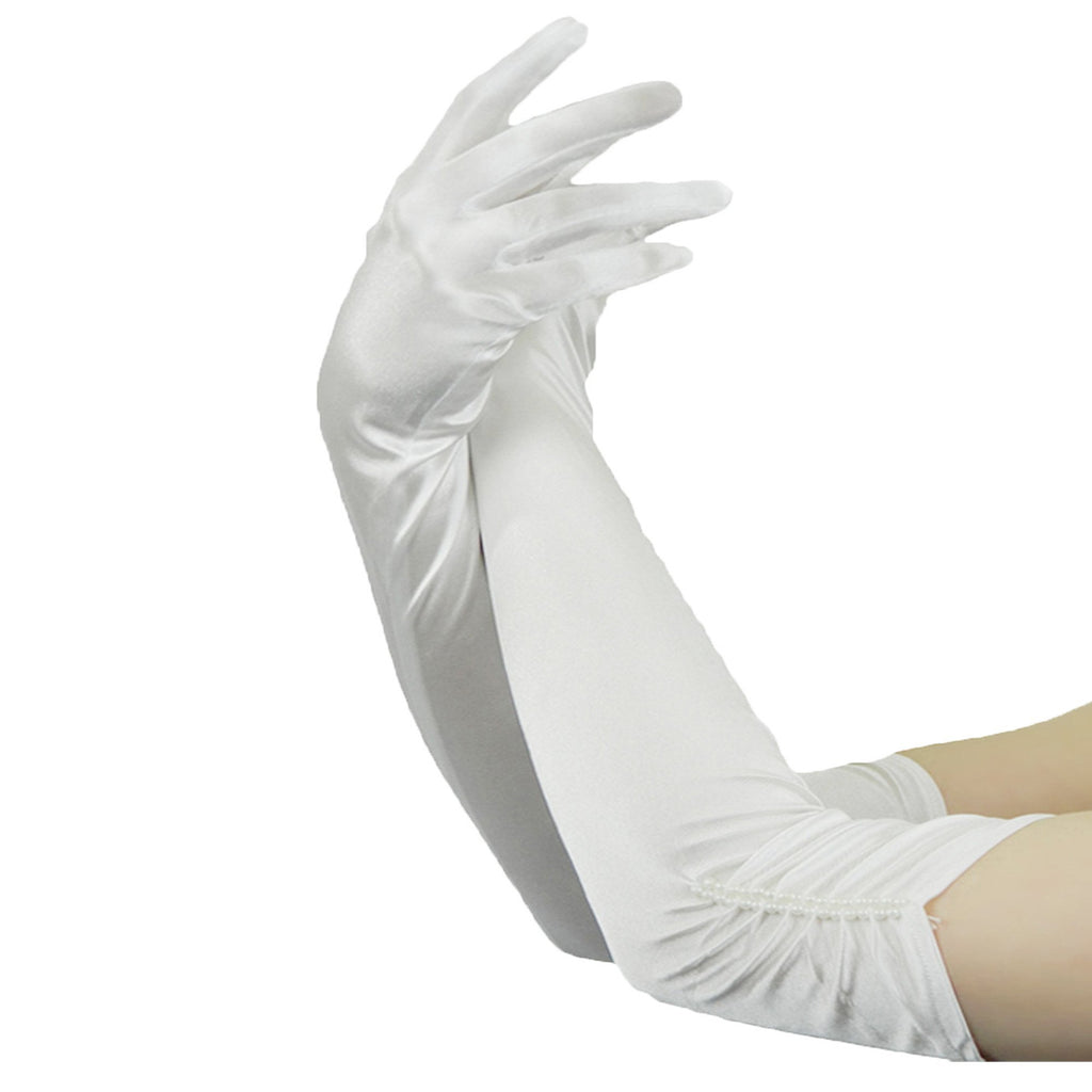 satin opera gloves ivory white