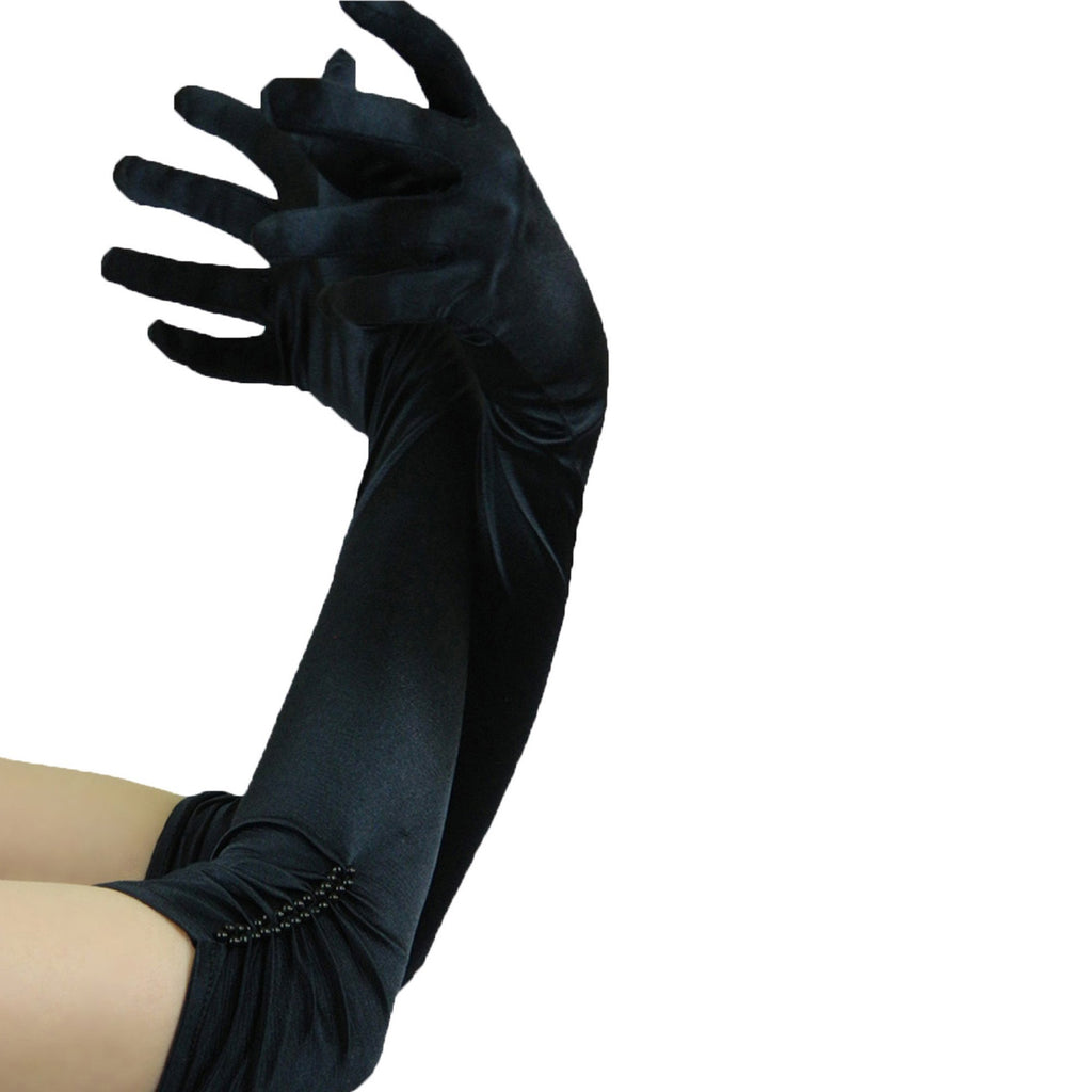 satin opera gloves black