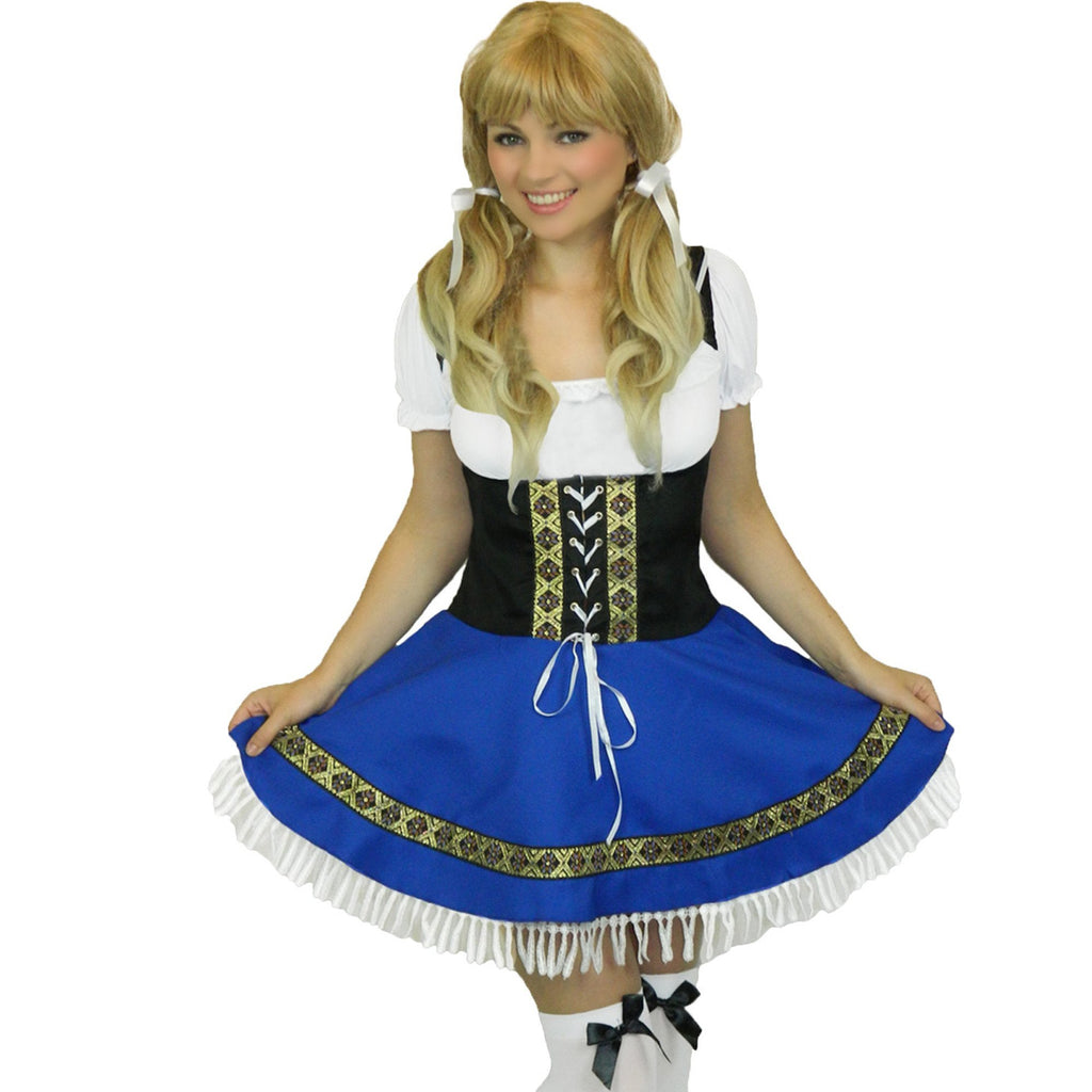 Women's Blue Oktoberfest + White Socks Bavarian Beer Wench Costume