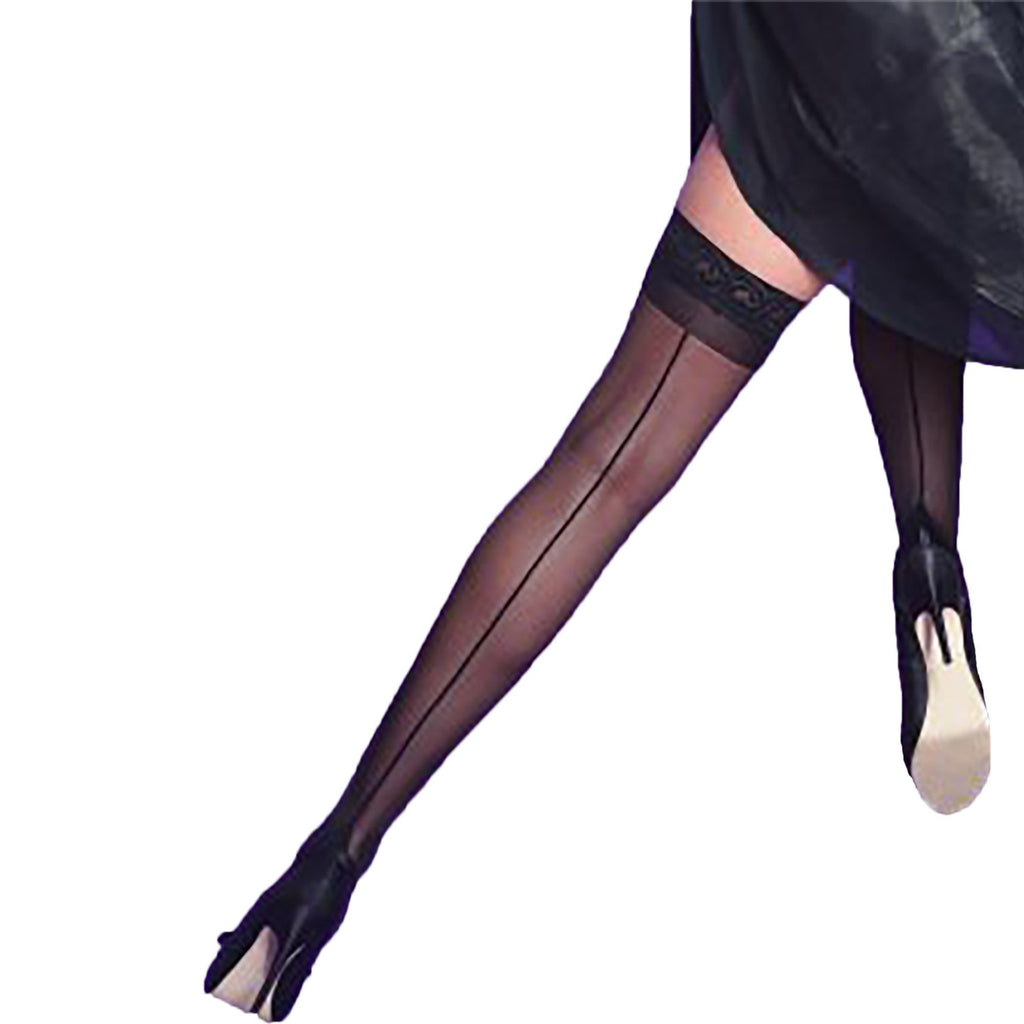 Black Sheer Seamed Hold Up Stockings
