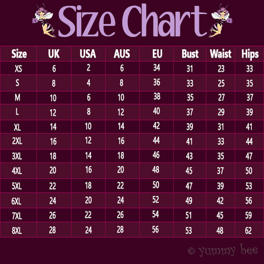 Women's size chart Yummy Bee Lingerie and Fancy Dress