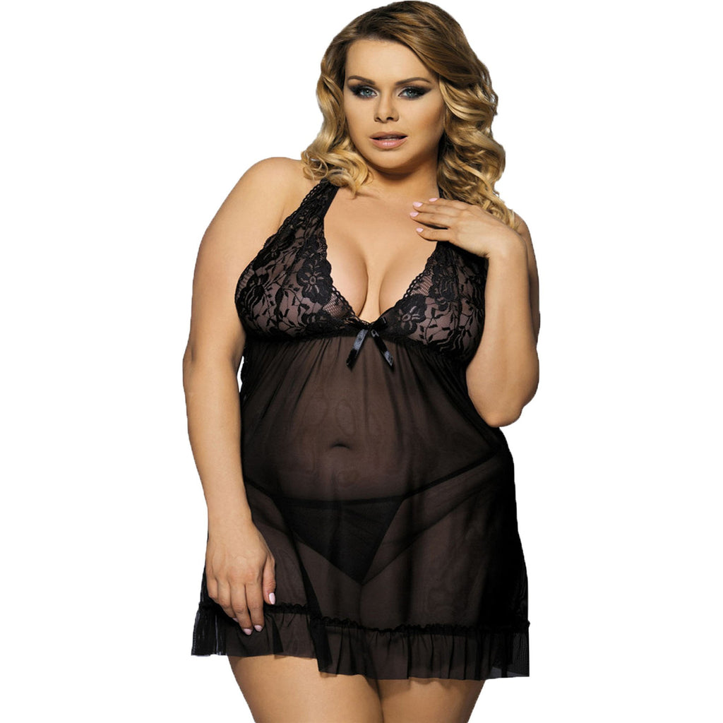Black Romantic Lace Babydoll Plus Size