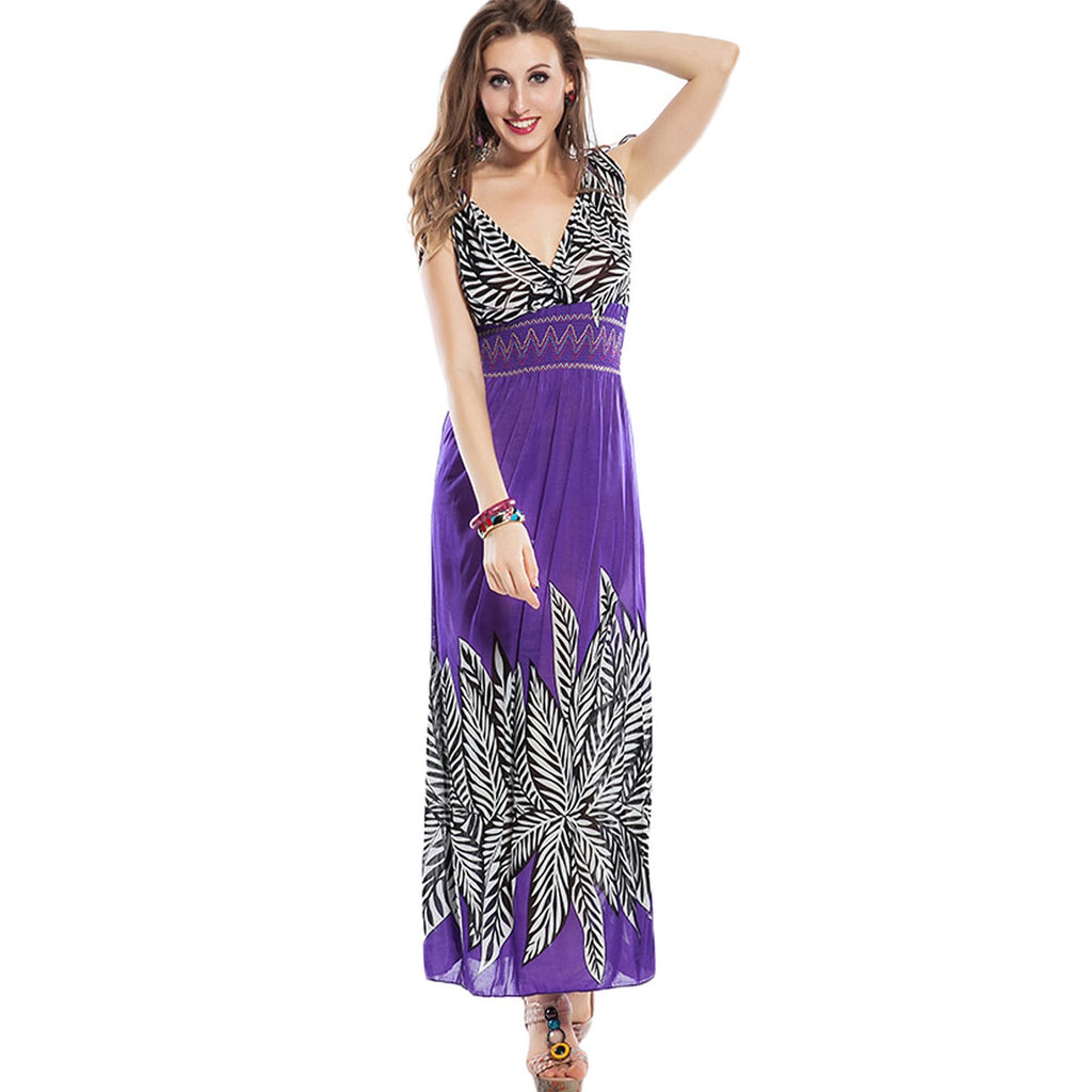 Purple Palm Leaf Summer Dress