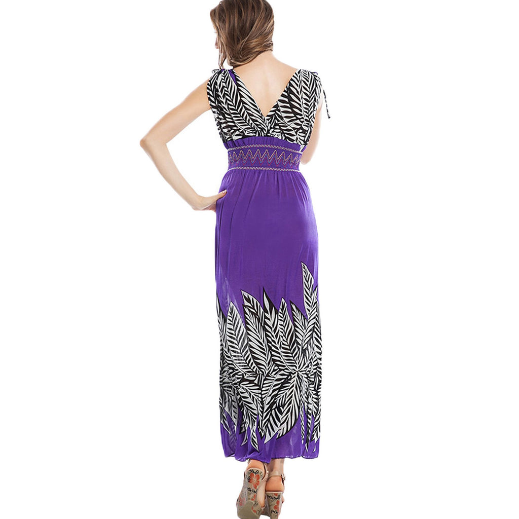 Purple Palm Leaf Summer Dress