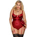Sexy Lace & Satin Red Teddy with Suspenders Plus Size Womens