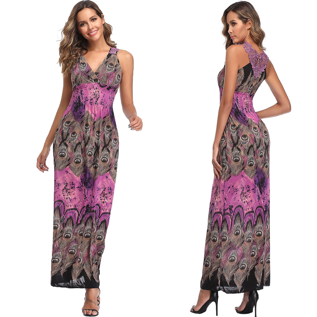 Yummy Bee Ladies Bohemian Purple Maxi Summer Dress