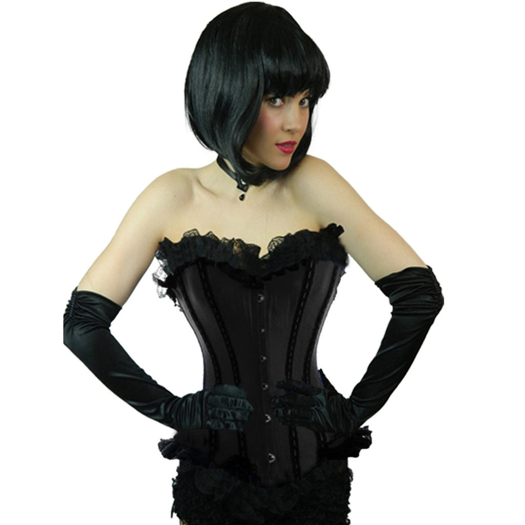 Ladies Plus Size Black Coloured Satin Corset