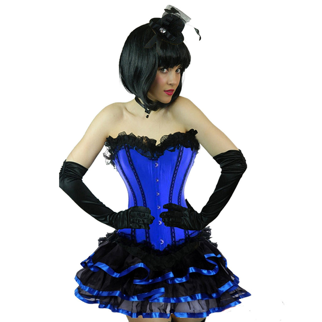 Ladies Plus Size Blue Burlesque Corset & Short Ribbon Skirt
