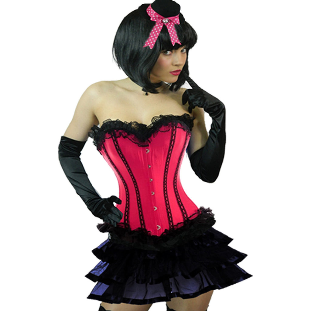 Ladies Plus Size Pink Burlesque Corset & Short Ribbon Skirt