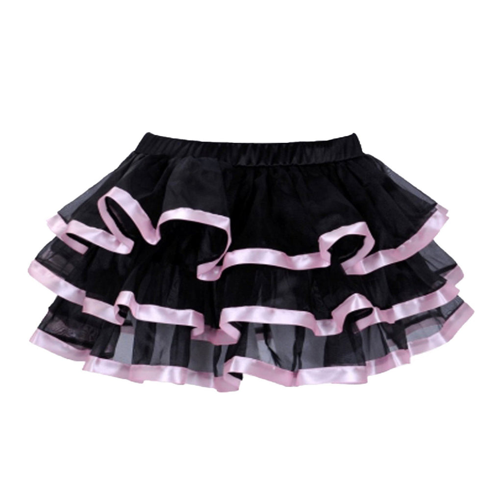 Black and Pink Ribbon Trim Frilled Skirt